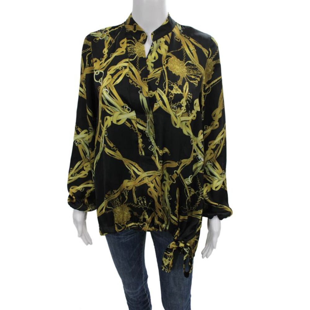 Jeff Gallano Womens Black Collared Basic Long Sleeve Blouse Polyester Size 1